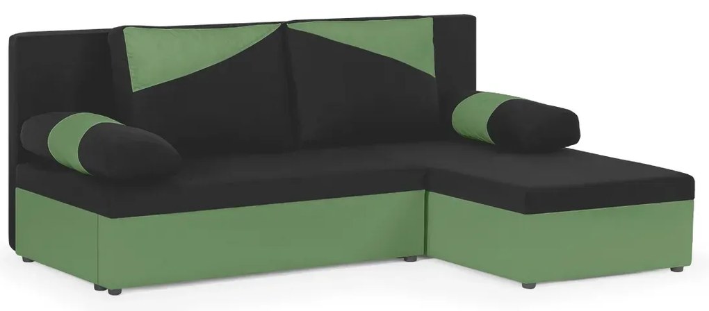 Rozkládací rohová sedací souprava ROLO Černá/Zelená