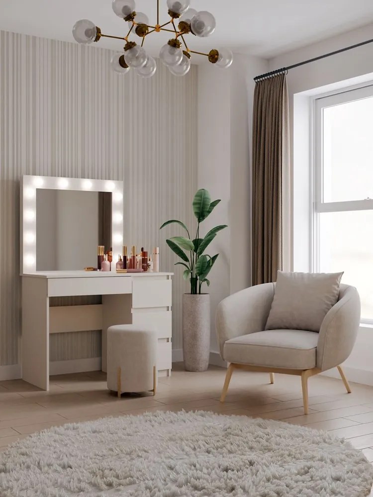 Toaletný stolík Micras 2 (kašmír) (P) (so zrkadlom) (s LED osvetlením). Akcia -20%. Vlastná spoľahlivá doprava až k Vám domov. 1132478