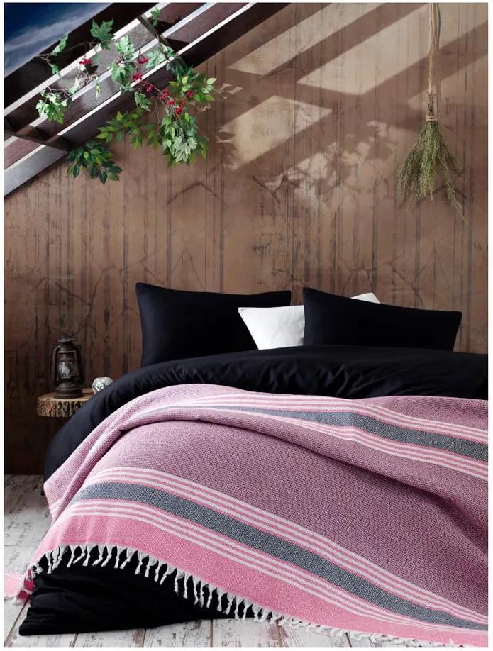 Ružová bavlnená prikrývka na posteľ EnLora Home Anna Yatak Örtüsü, 220 × 240 cm