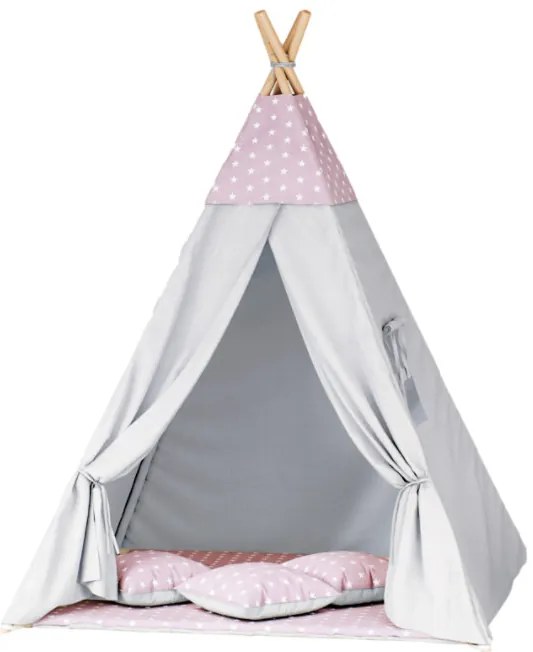 Detský stan Tipi hviezdy ružový / sivý