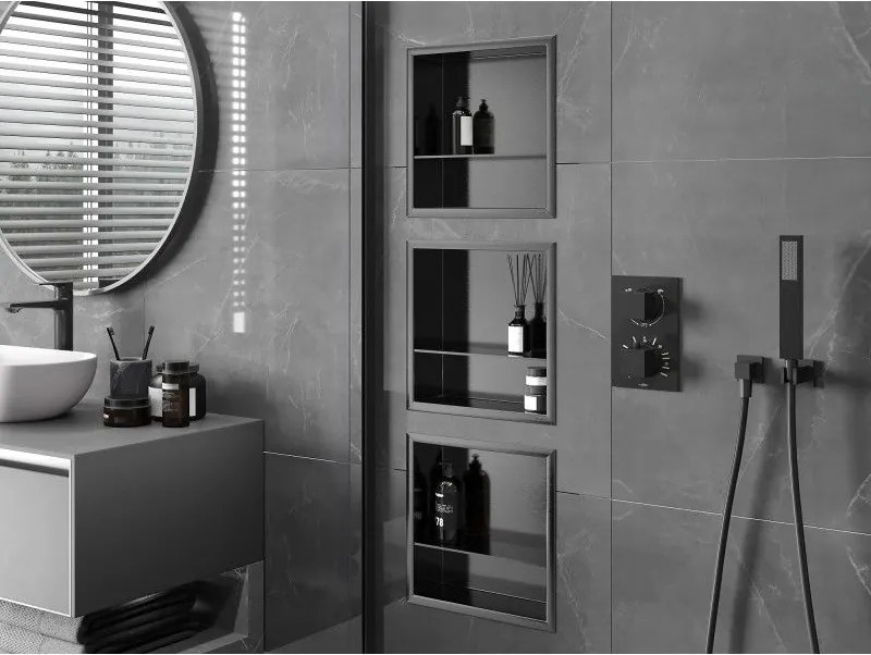 Mexen X-Wall-R, polica na zapustenie s prírubou 30 x 30 cm, grafitová matná - 19E0303010S