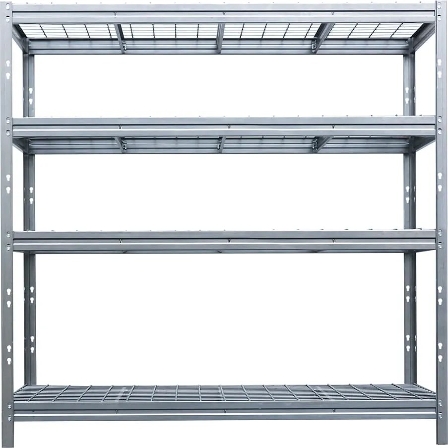 Kovový regál BULLRACK RIVET, 200x180x60 cm, 4x sieťová drôtená polica, 600 kg na policu, zinok