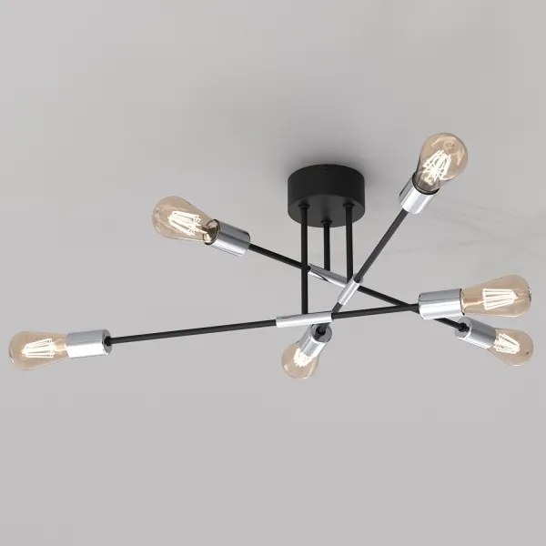 Luster na tyči FLAME 6xE27/60W/230V čierna/lesklý chróm