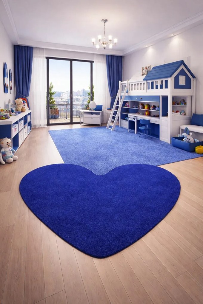 Vopi, Kusový koberec Eton modrý srdce, 100x120 srdce, modrá, kuchyňa