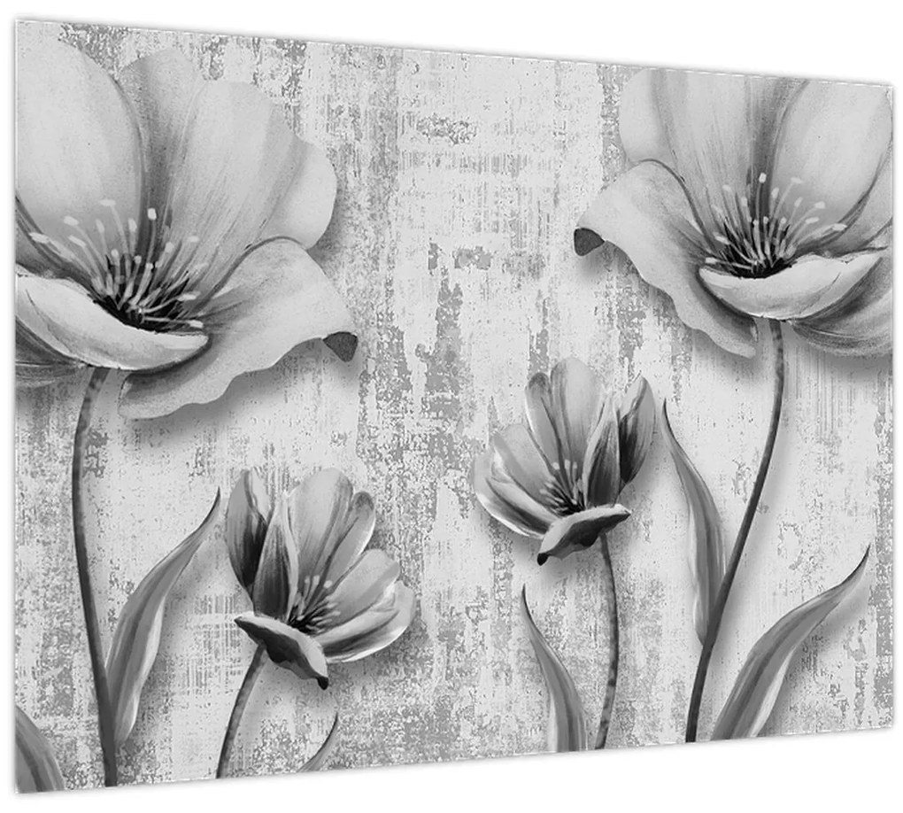 Obraz - Čiernobiele kvety na pozadí (70x50 cm)
