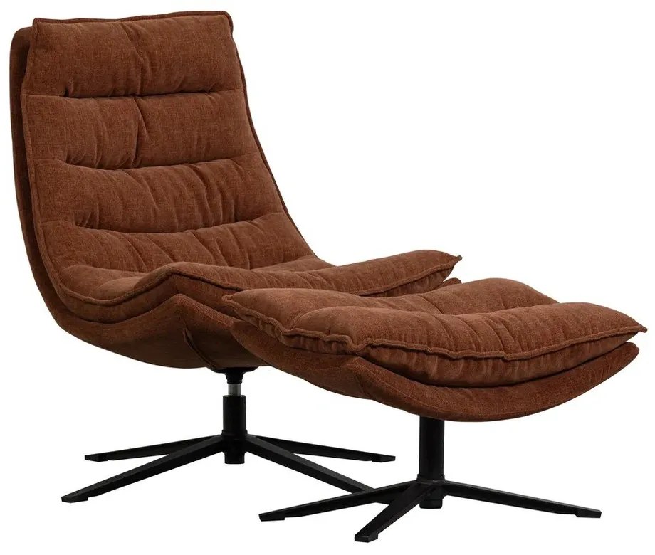 Hnedé otočné ženilkové kreslo s podnožkou Kube – WOOOD