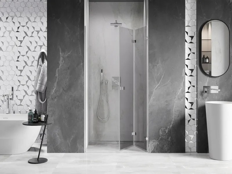 Mexen, Mexen Lunar-F pravé sklápacie sprchové dvere 95 cm, transparentné, chróm - 836-095-000-01-00-P