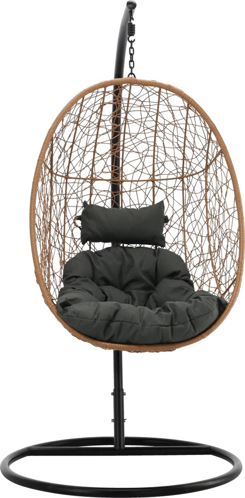 CH PRÍRODNÉ ZÁVESNÉ KRESLO, VANKÚŠ – TMAVOŠEDÁ, RÁM – ČIERNA 115 X 90 X 67 CM