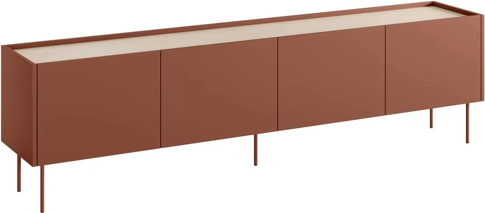 TV stolík Desin 220 cm - ceramic red / dub nagano