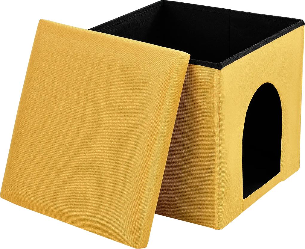 [en.casa]® Skladací taburet - s odkladacím priestorom / pelechom - horčicovo žltý