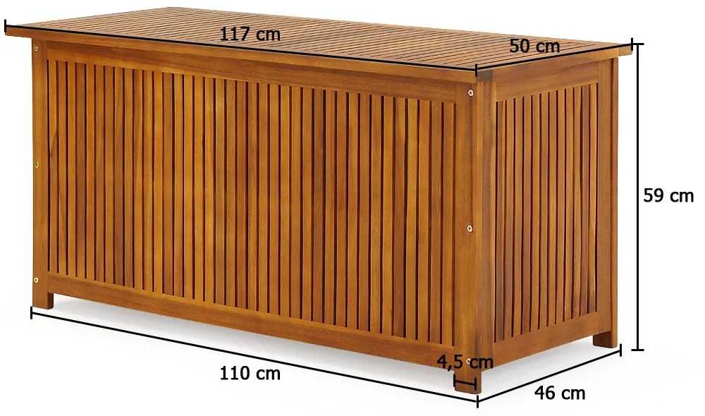 Casaria Drevený úložný box ACACIA, 117x50x59cm, prírodná hnedá