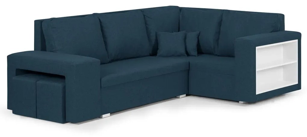 Rozkládací rohová sedací souprava MODO3 + 2 Taburety Tmavomodrá