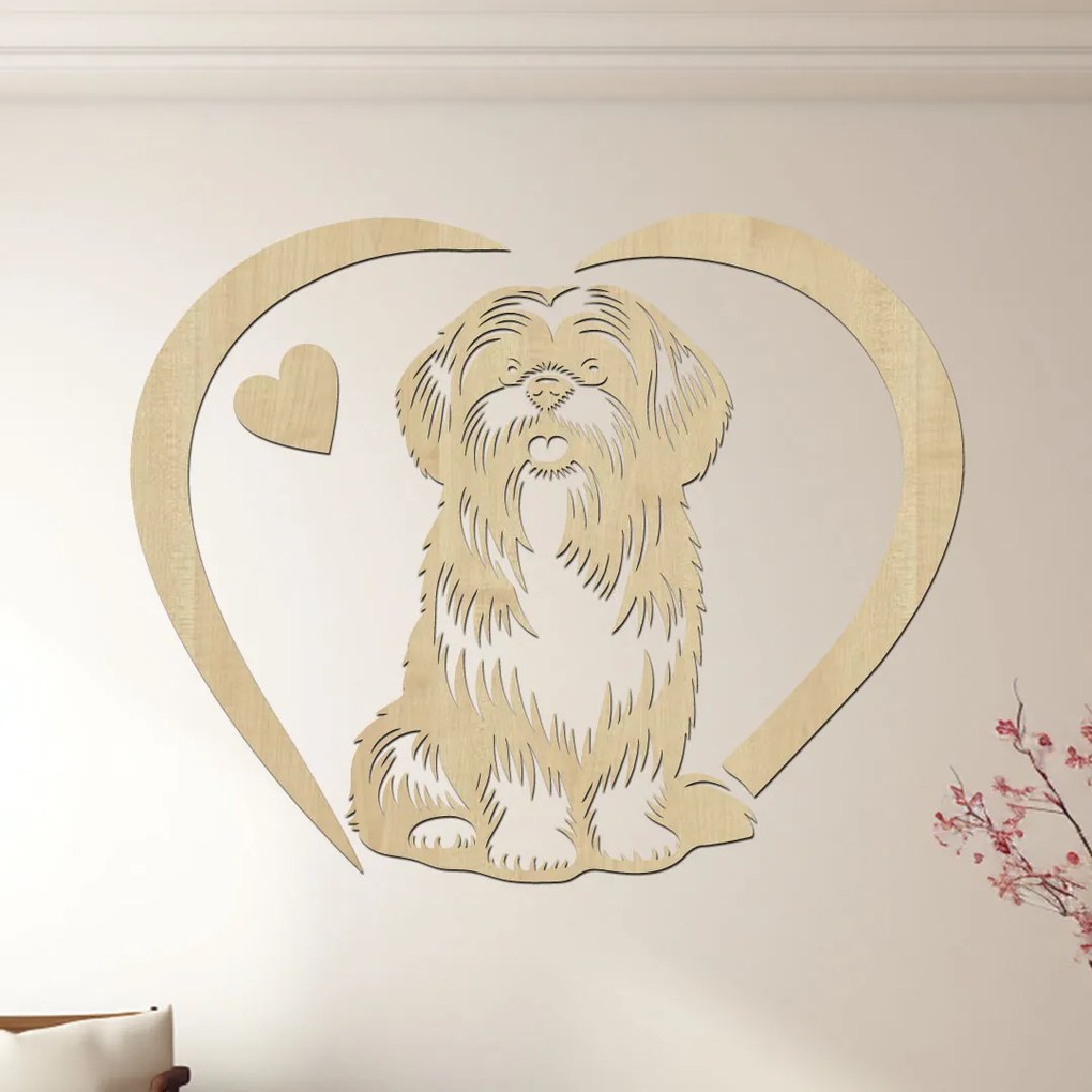 dřevo života Drevený obraz psa Shih Tzu so srdcom Rozmery - cm: 40x32, Zvoľte farbu dekoru: Buk