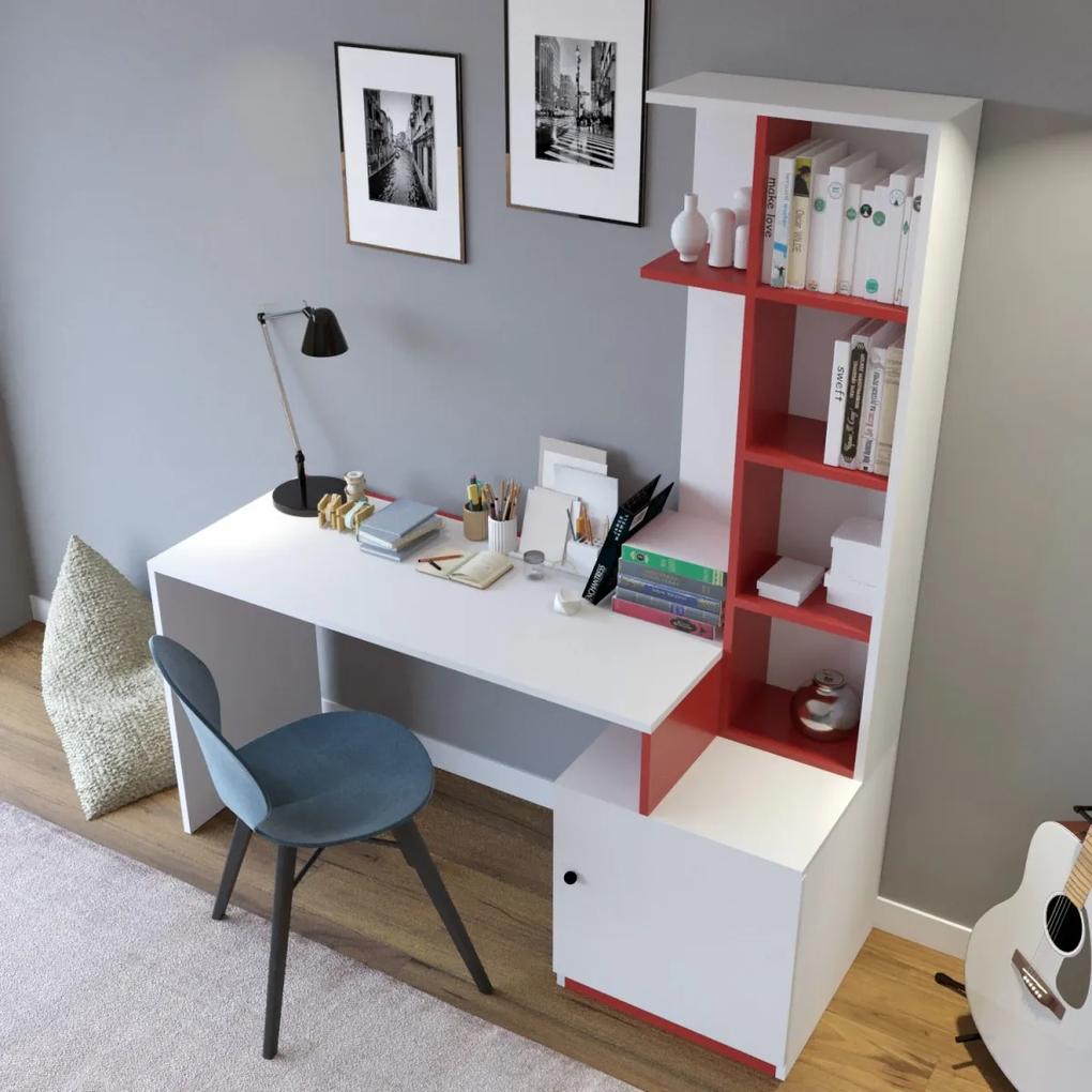 Písací stôl s regálom Masi biely/červený