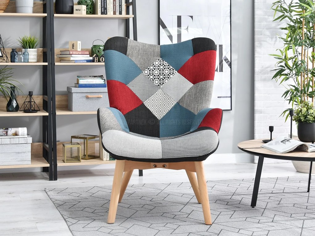 Kreslo Nutri (patchwork + buk). Akcia -29%. Vlastná spoľahlivá doprava až k Vám domov. 1110343