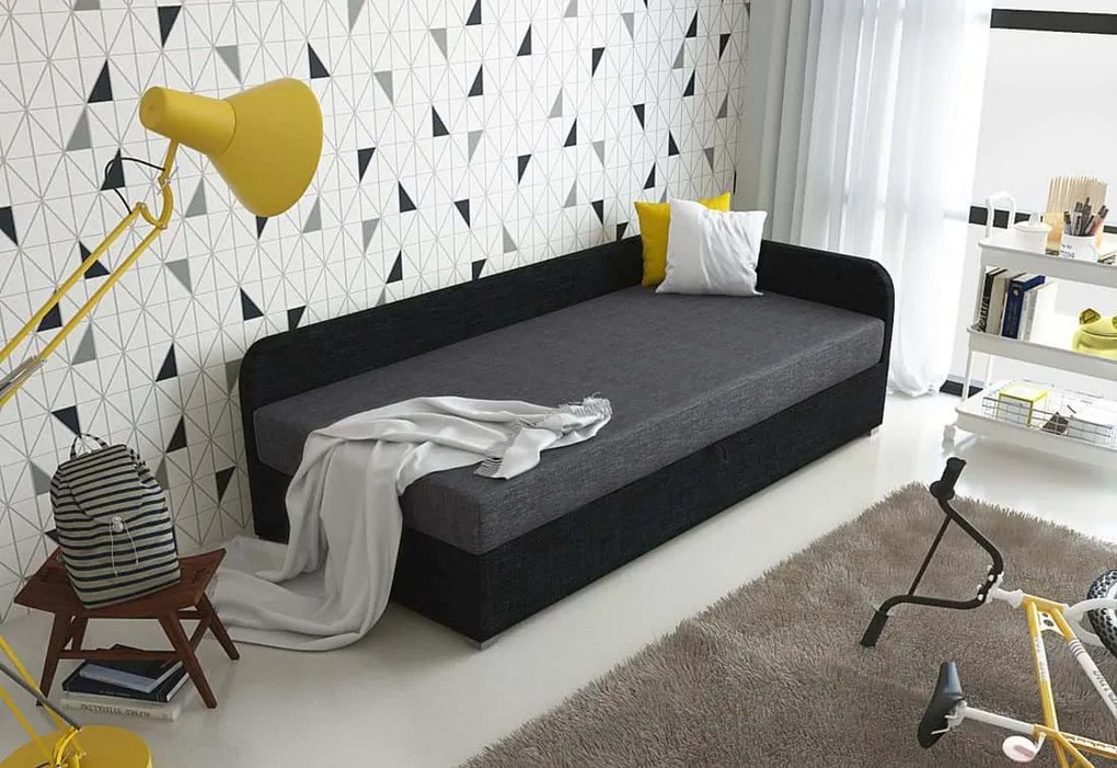 Čalúnená posteľ UNO + rošt + matrac, 90x200, Sawana21/05, pravý roh
