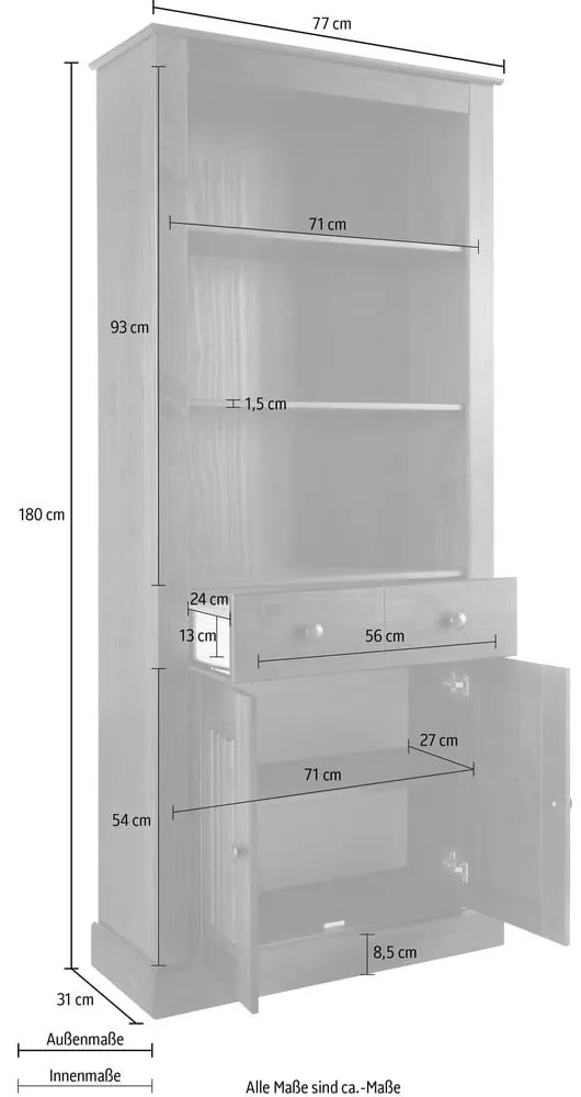 Hnedá knižnica z borovicového dreva 181x31 cm Mille – Støraa