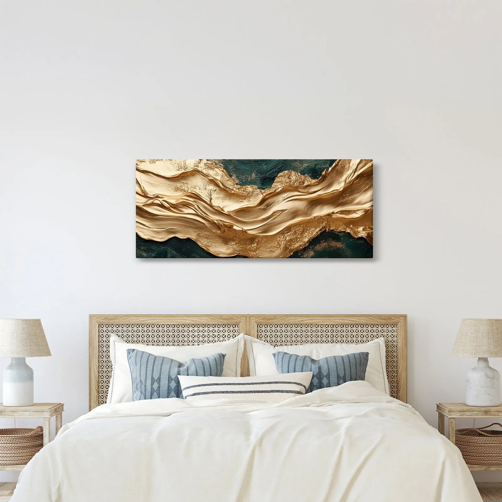 Obraz - Zelená abstrakcia so zlatom II. (120x50 cm)