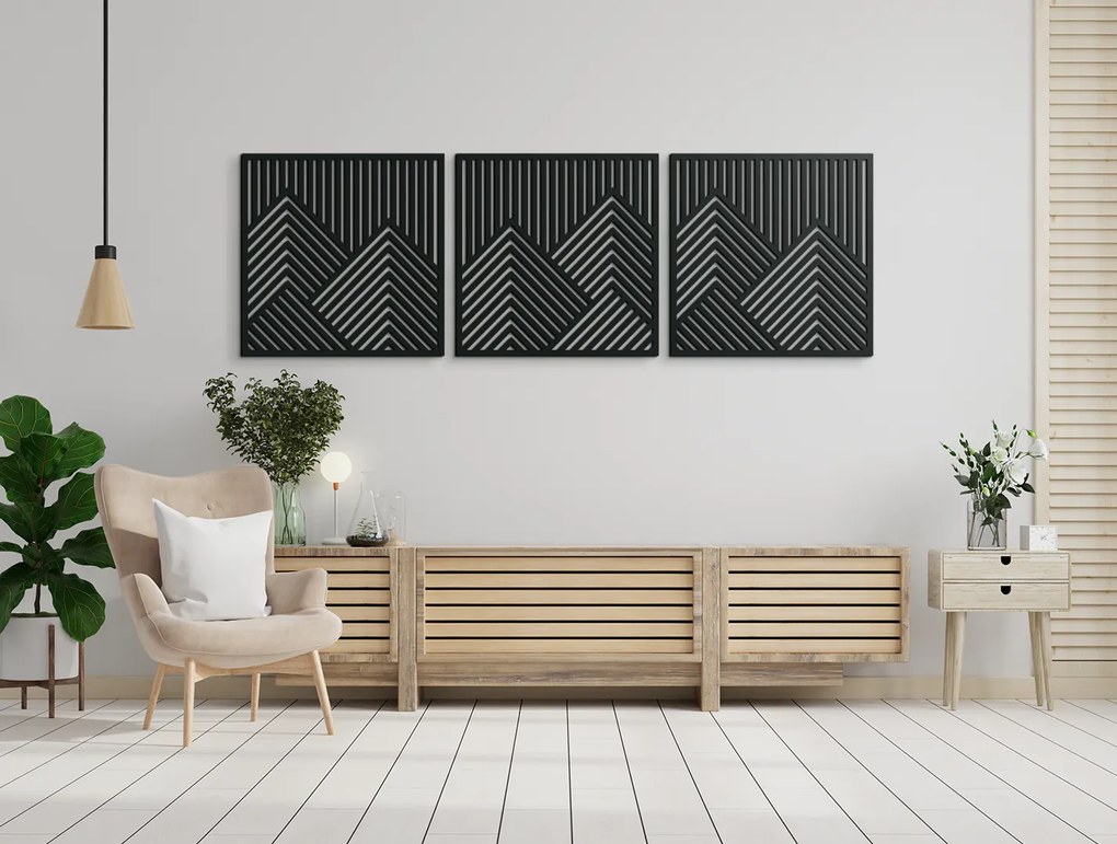 drevko Drevený viacdielny obraz Hory Rozmer obrazu: 20,5 x 65 cm, Farba dekorácie: Čierna