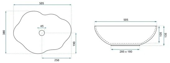 REA-U0696 - Umývadlo na dosku PEARL 38x50,5 cm keramika/lesklá biela/zlatá