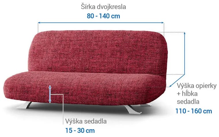 Bielastické poťahy VITTORIA bordó dvojkreslo s drevenými rúčkami (š. 80 -140 cm)