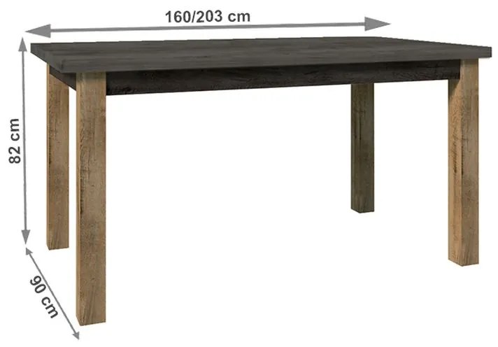 Kondela Jedálenský stôl, 160x90cm, rozkladací,  DTD, dub lefkas tmavý, smooth sivý, MONTANA STW