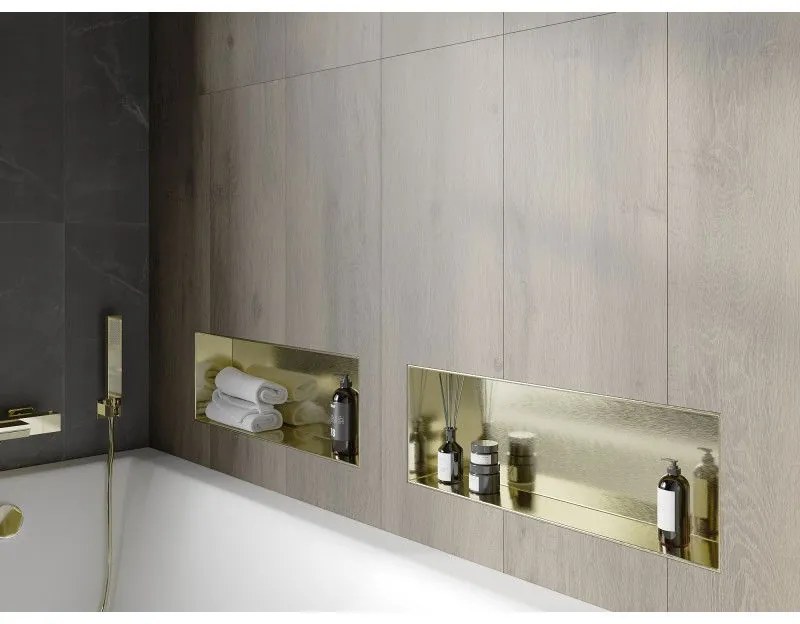 Mexen X-Wall-NR, polička na zapustenie pod obklad bez goliera 60 x 20 cm, zlatá lesklá, 1951602010