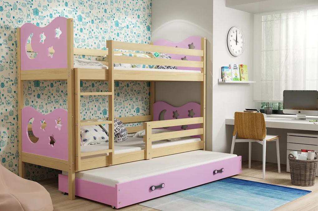 BMS Group Poschodová posteľ s prístelkou MIKO - s úložným priestorom - pre troch - BOROVICA