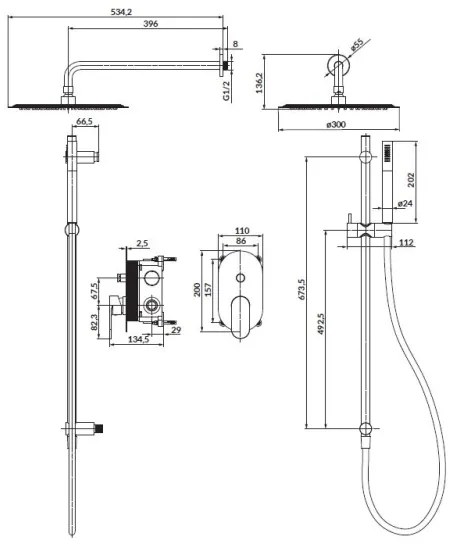 Cersanit S952-009 - Sprchová sada CREA s podomietkovou batériou čierna