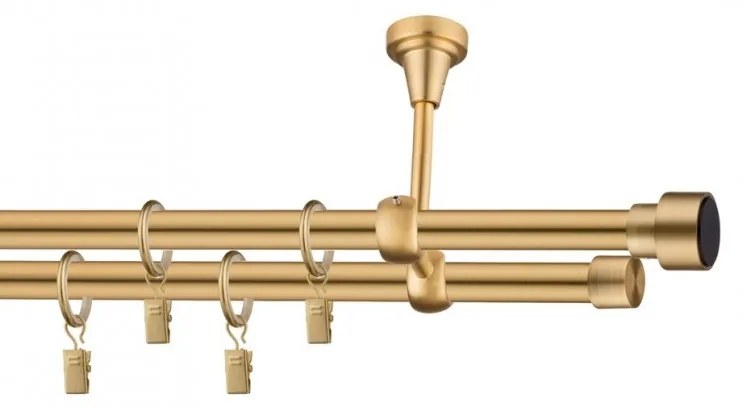Dekorstudio Stropná dvojradová garniža SLICK zlatá 19mm Dĺžka: 300cm, Typ príslušenstva: Krúžky tiché so štipcami