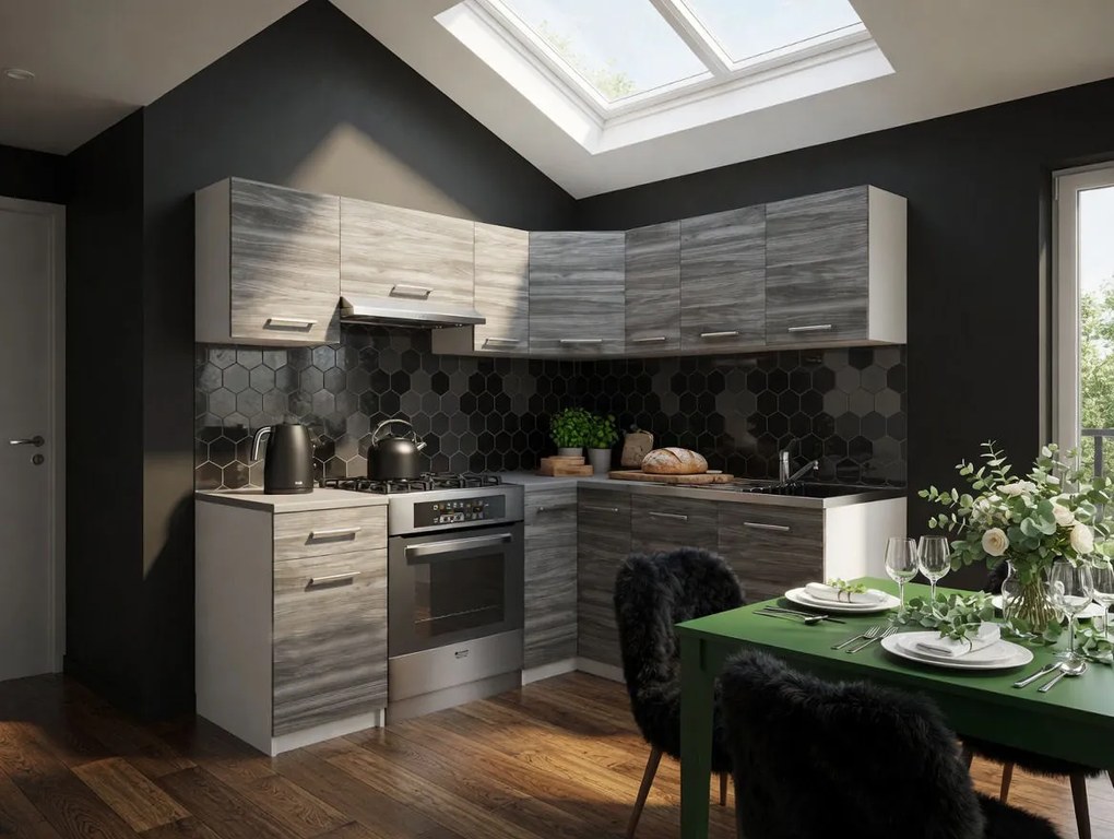 Kuchynská linka Belini 360 cm šedý antracit Glamour Wood s pracovnou doskou Lidiauniqa TOR LIDIAUNIQA3/4/WT/GW1/0/E