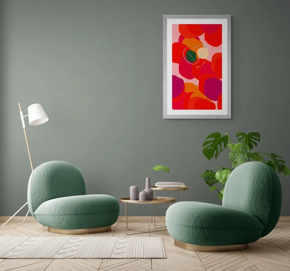 Plagát s paspartou pestrofarebné línie listov - 60x90 silver
