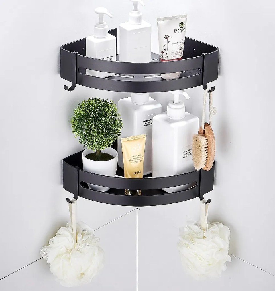 Čierna rohová polička do kúpeľne MYZEA - 2 kusy