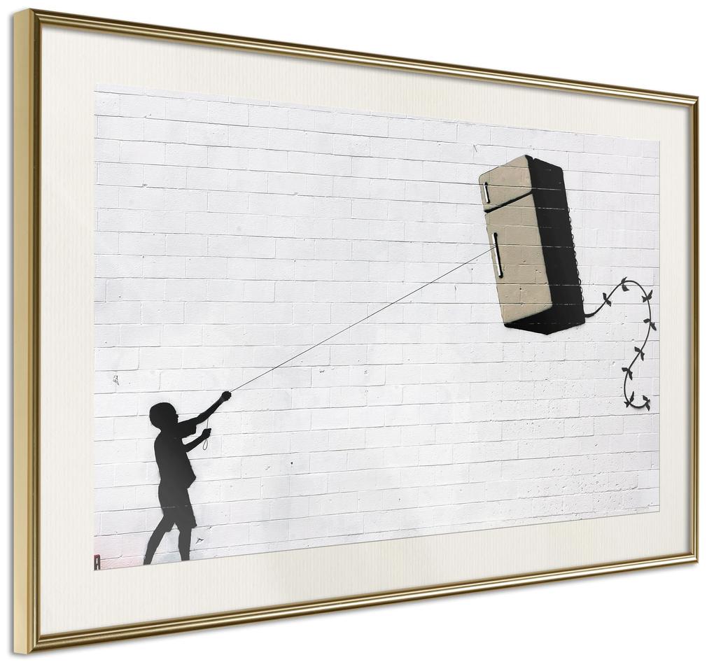 Artgeist Plagát - Flying Fridge [Poster] Veľkosť: 30x20, Verzia: Čierny rám s passe-partout