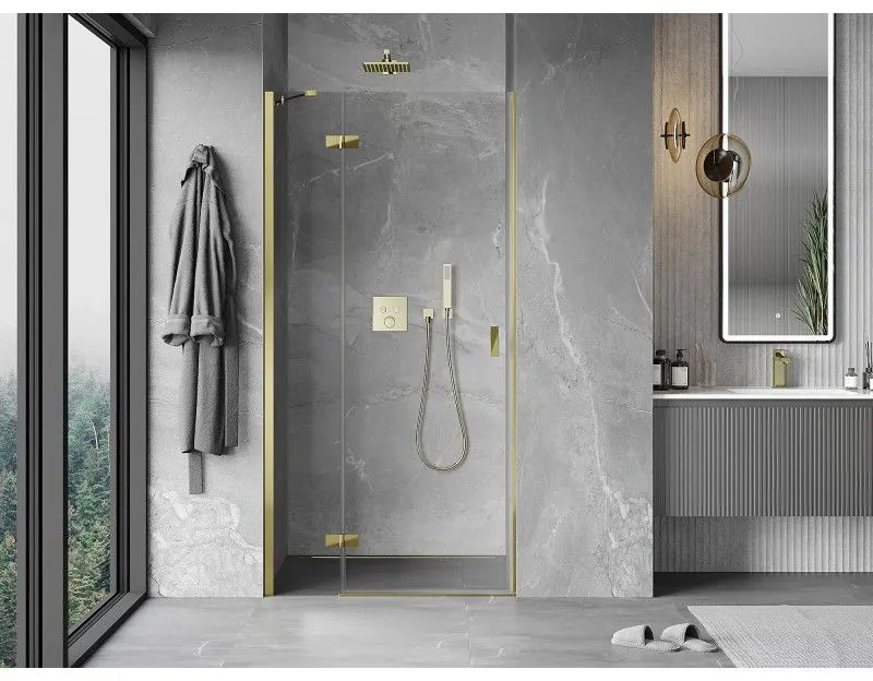 Mexen Mist-H, 1-krídlové sprchové dvere ľavé 120 cm, číre sklo, zlatý lesklý profil, 8A5-120-000-50-00-L