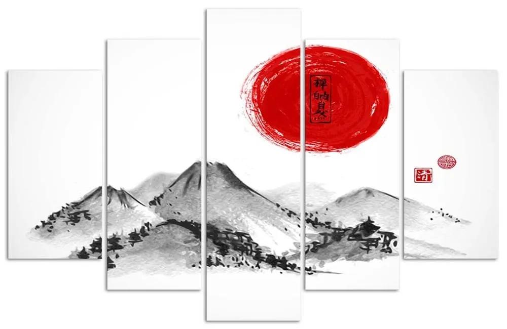 Obraz na plátně pětidílný Japonsko Hory Sun - 200x100 cm