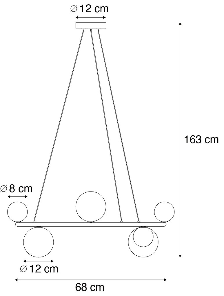 Závesná lampa čierna s dymovým a jantárovým sklom okrúhla 8-svetiel - Monaco