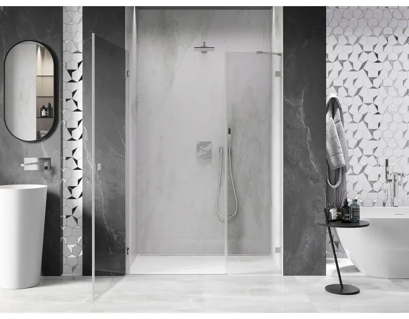 Mexen Lunar-B, Otočné ľavé sprchové dvere 120 cm, 8mm číre sklo, oceľový profil, 832S-120-050-97-00-L