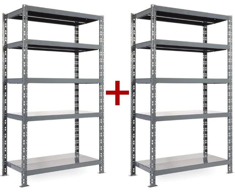 Policový regál 1+1 ZADARMO, 1800x1200x400 mm, 5 políc, nosnosť police 300 kg, základná