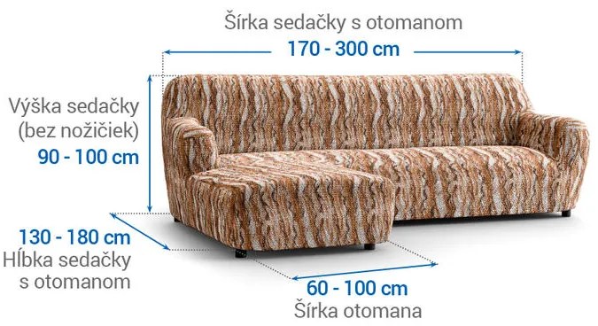 Bielastické poťahy OCEANO NOVÉ tehlové sedačka s otomanom vľavo (š. 170 - 300 cm)