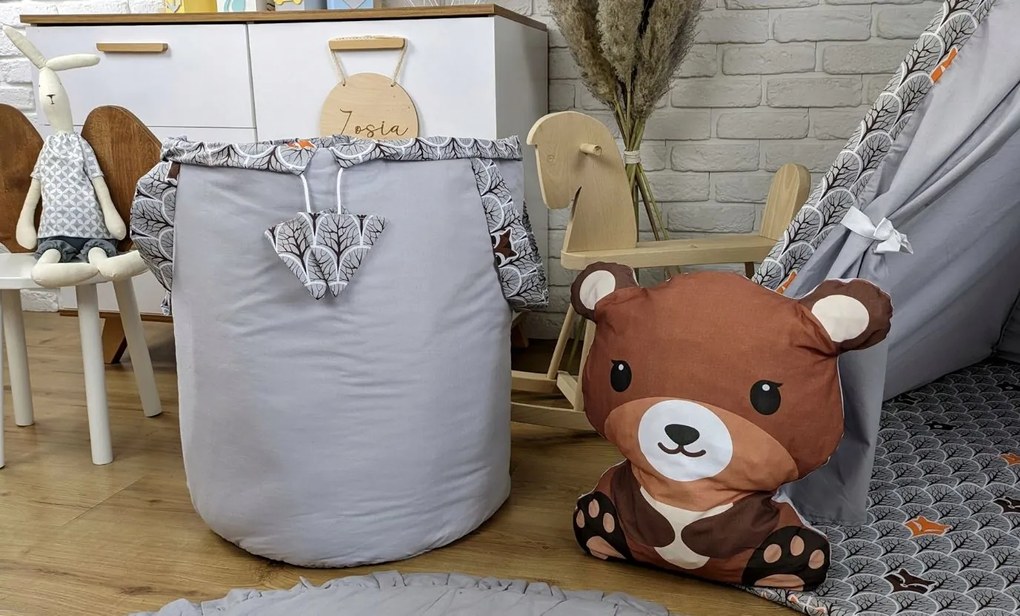 Detský stan TEEPEE (TÝPIE) ANIMALS s doplnkami - MACKO A KAMARÁDI - šedý