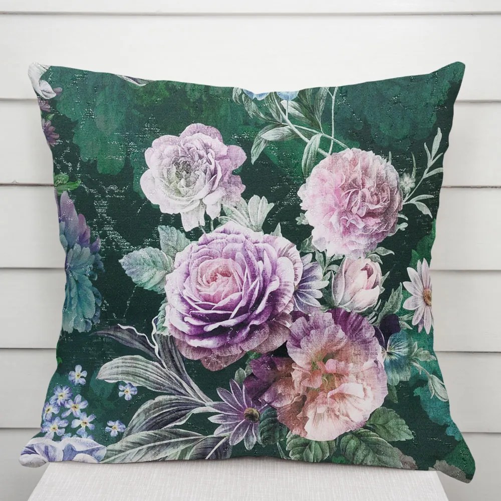 Biante Dekoračná obliečka na vankúš Parma PM-114 Fialové kvety na tmavo zelenom 45 x 45 cm
