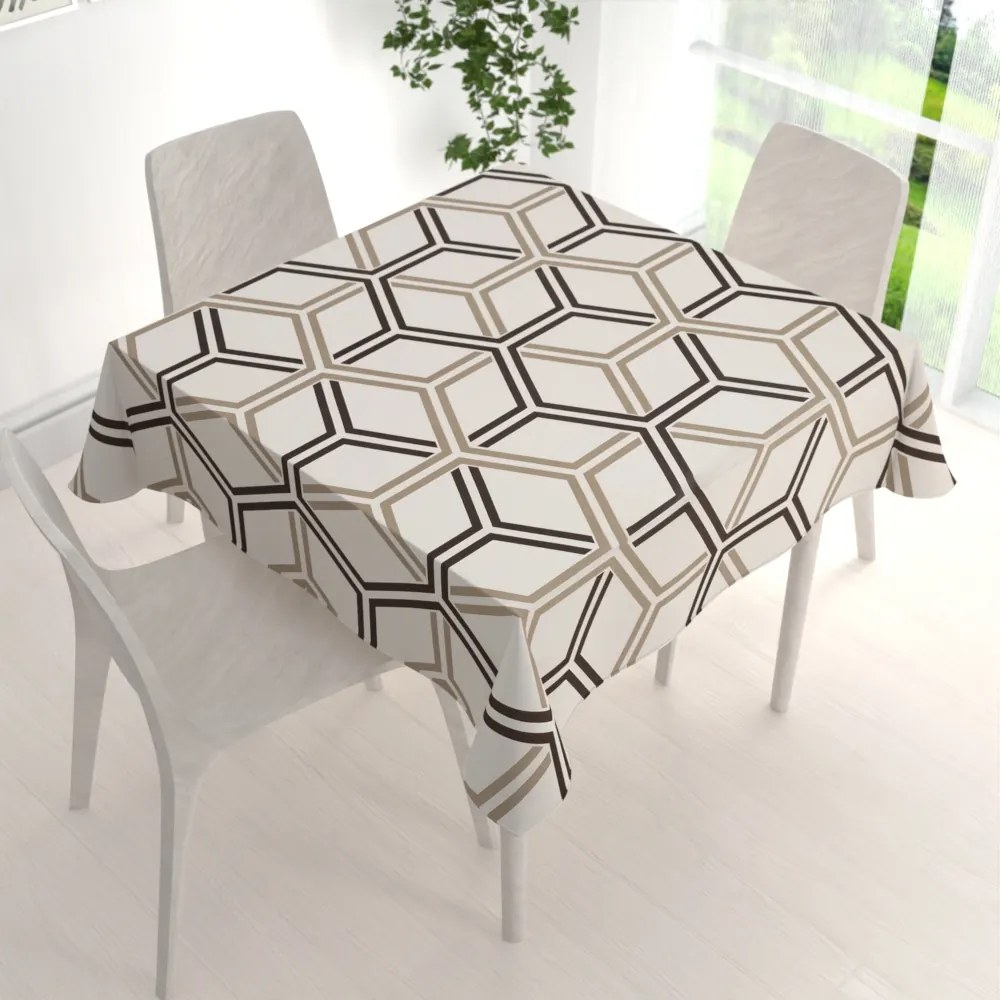 Biante Bavlnený štvorcový obrus Sandra SA-558 Hnedé hexagóny na krémovom 110x110 cm