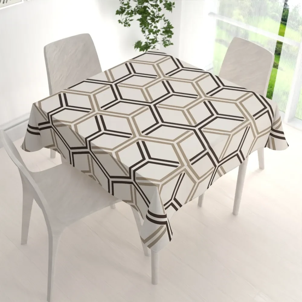 Biante Bavlnený štvorcový obrus Sandra SA-558 Hnedé hexagóny na krémovom 140x140 cm