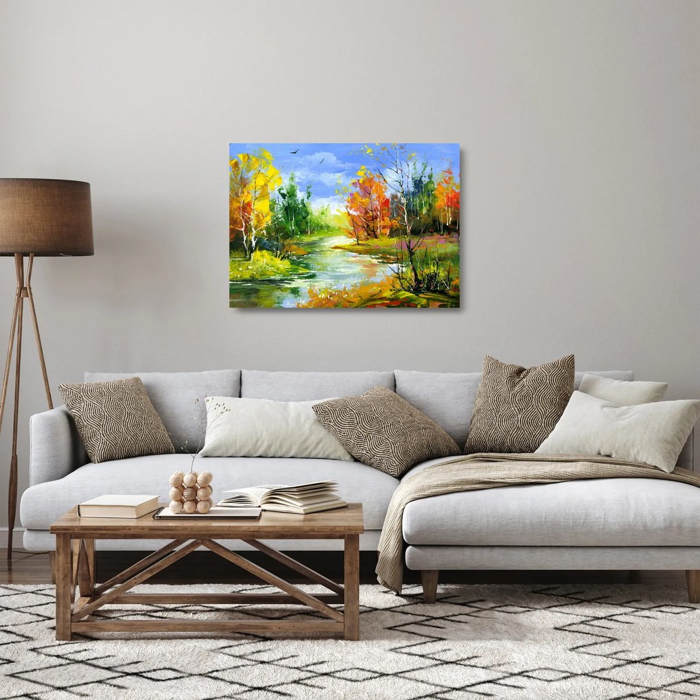 Sklenený obraz - Maľba krajiny (70x50 cm)