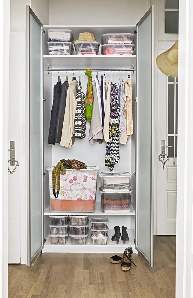 Úložný box, transparentní krabice s víkem, Rotho LONA, 57x39x47 (70l)