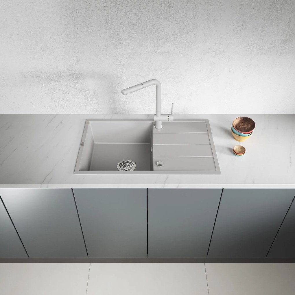Laveo Wolin, 1-komorový granitový drez 780x480x185 mm, šedá, LAV-SPW_511T