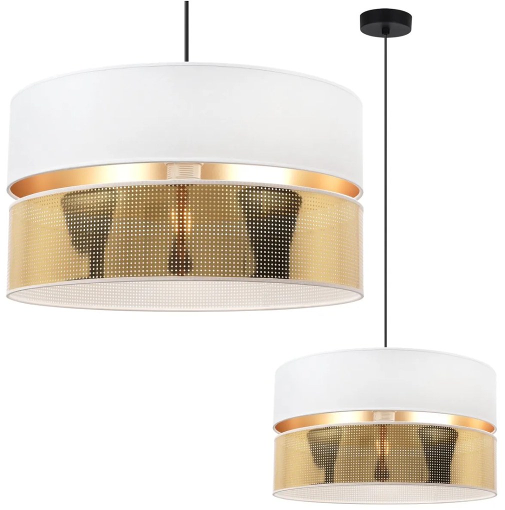 Závesné svietidlo Asti2, 1x PVC/biele textilné tienidlo, (fi 40cm), g, b