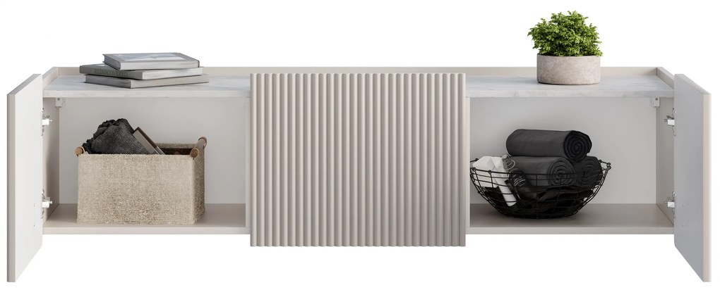 Závesný TV stolík Malmi 150 cm - kašmírová / crema bianca / zlatá
