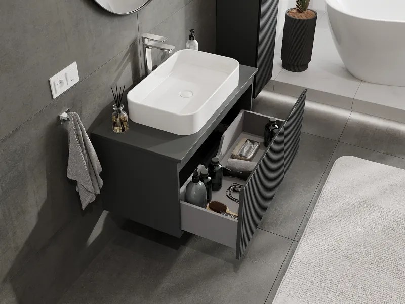 Mexen Rivel, kúpeľňová skrinka 90 cm, 1 zásuvka, drážkovaná, grafitová matná, 91A20-09047-1-BF66